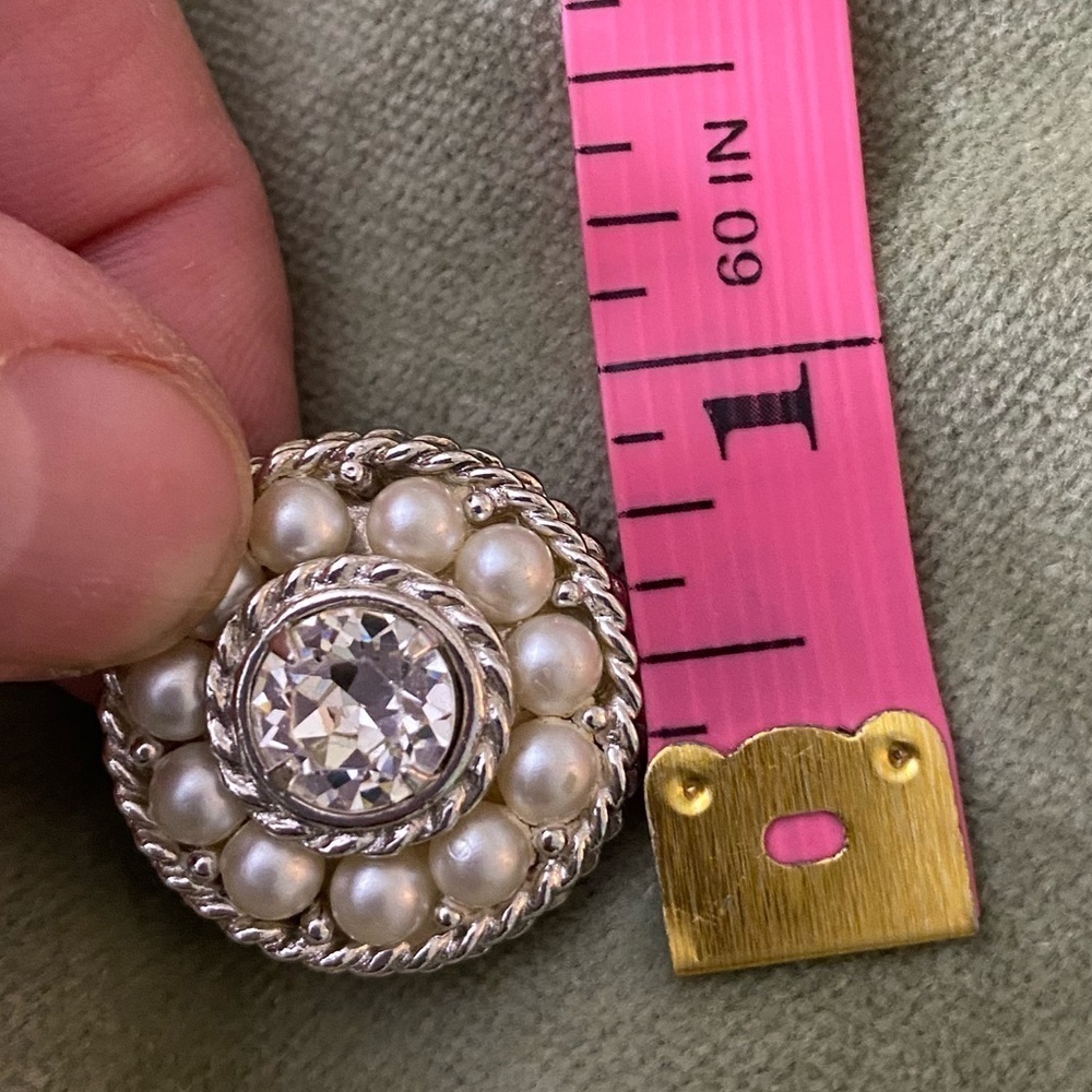 SAC earrings round pearl and rhinestone set in silver for pierced ears  #12-39 - Picture 6 of 6